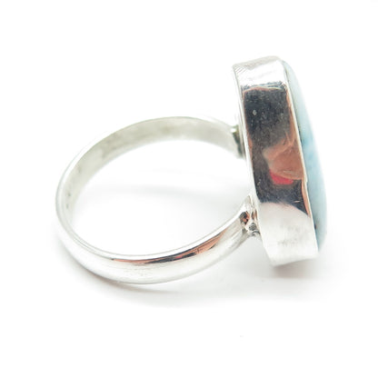 925 Sterling Silver Vintage Real Larimar Gemstone Ring Size 8