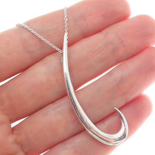 925 Sterling Silver Italy Modernist Hook Cable Chain Necklace 18"