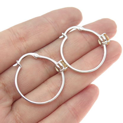 925 Sterling Silver Real Citrine Gemstone Hinged Hoop Earrings