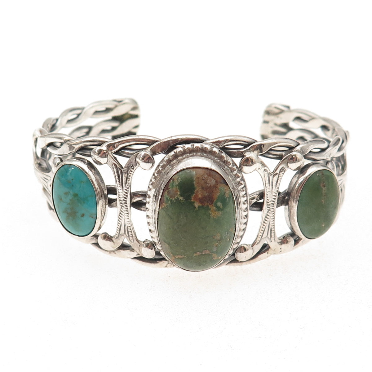 Old Pawn 925 Sterling Silver Vintage Multi-Turquoise Adjustable Bracelet 6.5"