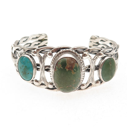 Old Pawn 925 Sterling Silver Vintage Multi-Turquoise Adjustable Bracelet 6.5"
