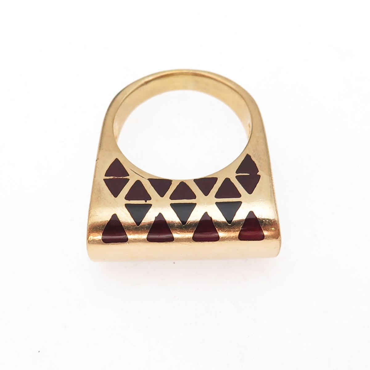 Flli Menegatti 925 Sterling Silver Gold Plated Vintage Italy Enamel Ring Size 8