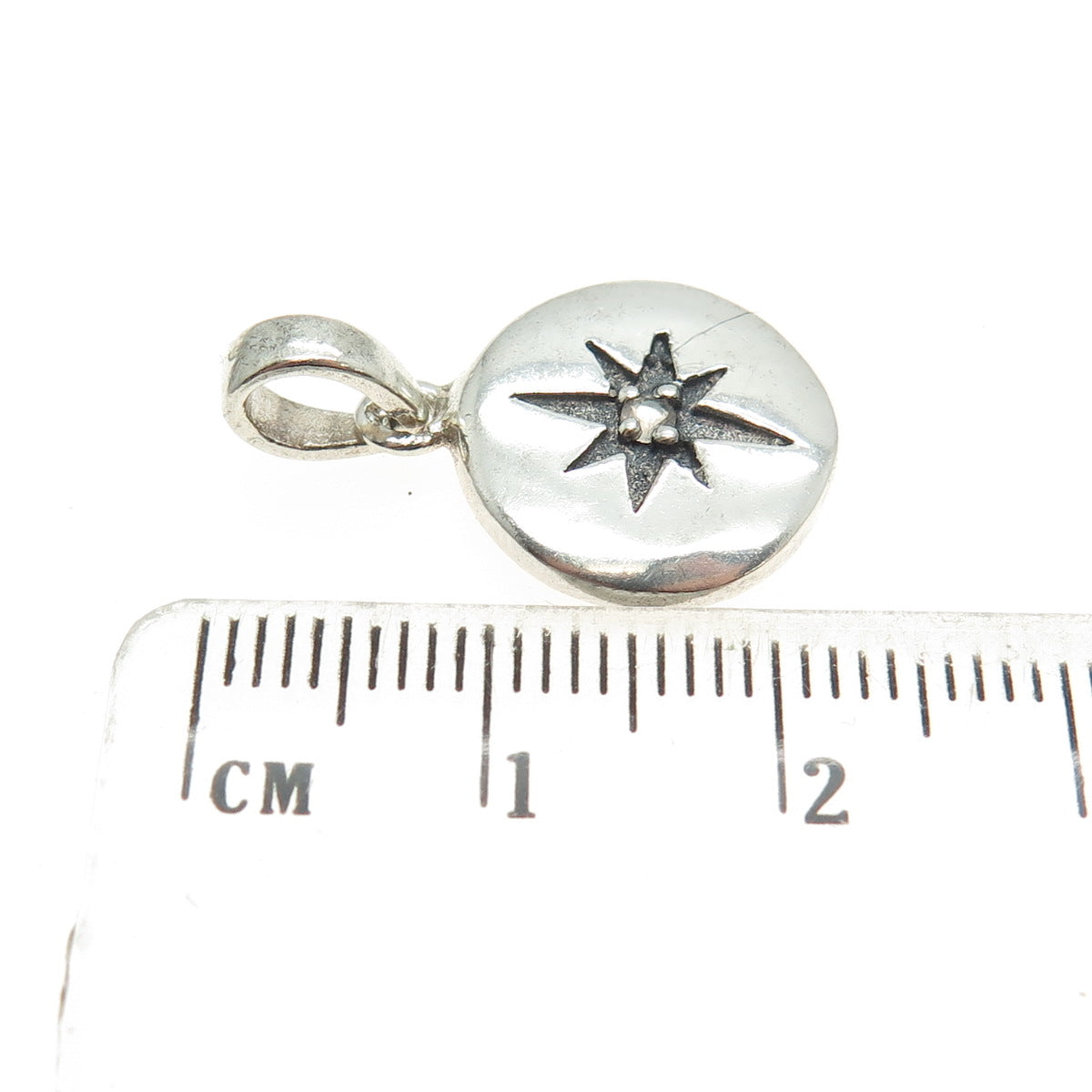 925 Sterling Silver Vintage Real White Topaz Gem Star Engraved Modernist Pendant