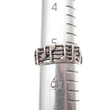 925 Sterling Silver Vintage Treble Clef Music Notes Oxidized Band Ring Size 5.5