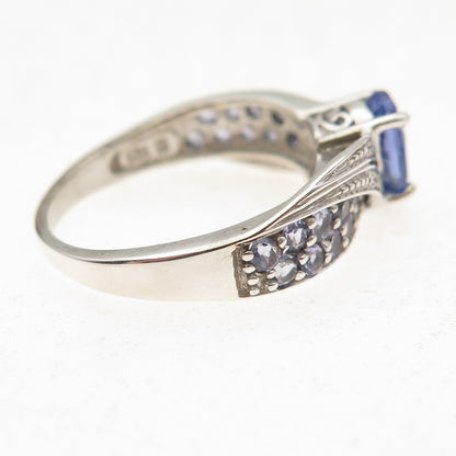 925 Sterling Silver Real Diamond Tanzanite & Iolite Ring Size 8