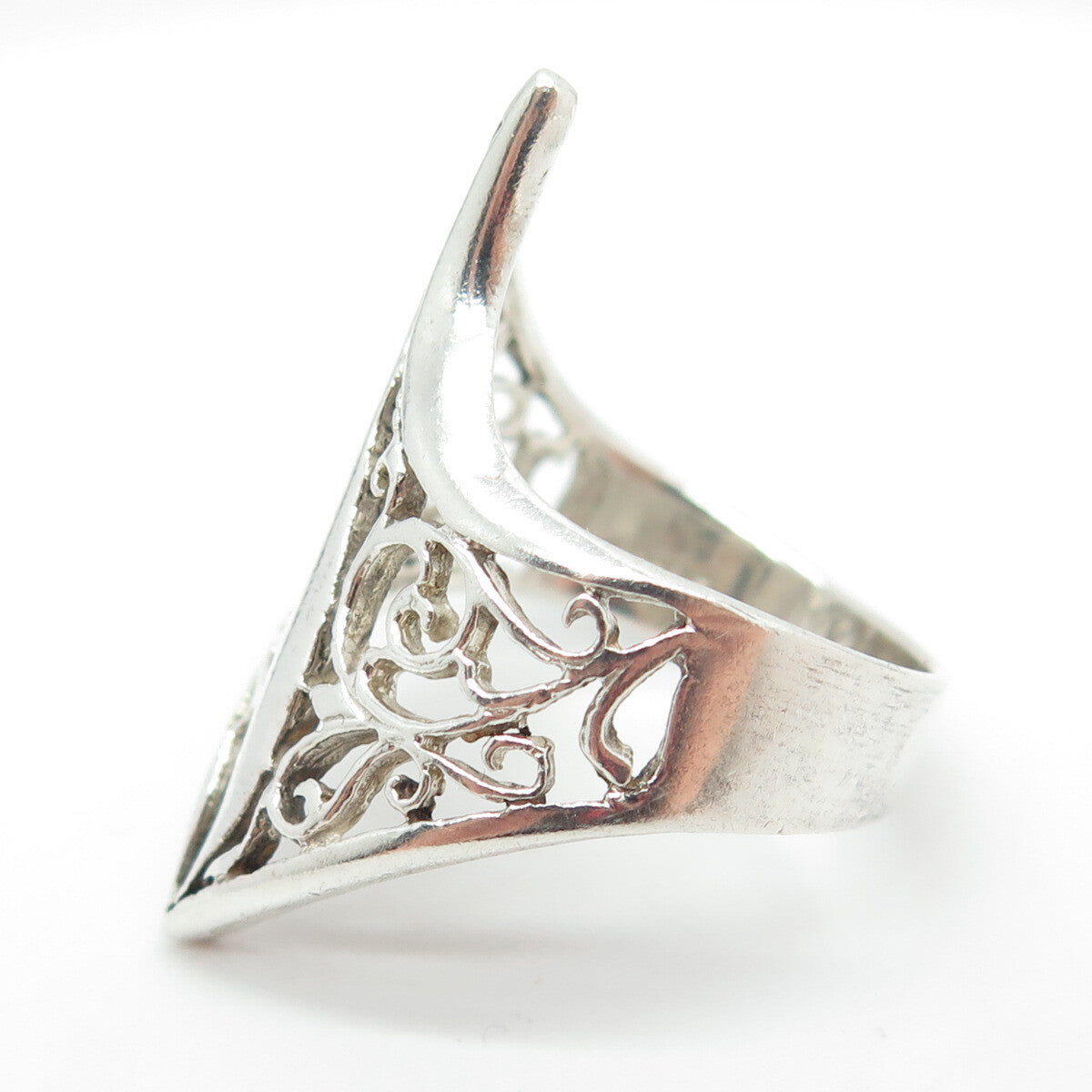 925 Sterling Silver Vintage Modernist Filigree Claw Ring Size 8
