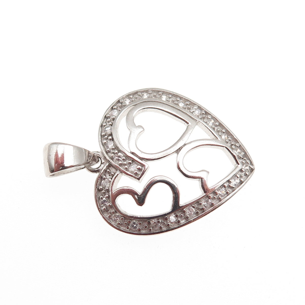 925 Sterling Silver Round-Cut C Z Multi-Heart Charm Pendant