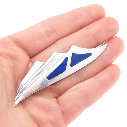 MORNING SUN 925 Sterling Silver Vintage Real Lapis Lazuli Modernist Pin Brooch