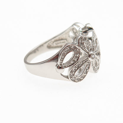 925 Sterling Silver Round-Cut C Z Floral Ring Size 7.25