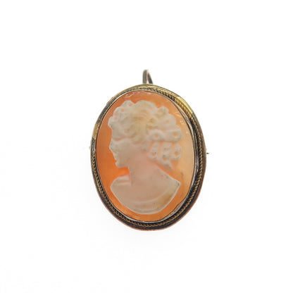 925 Sterling Silver Gold Plated Vintage Italy Real MOP Cameo Pin Brooch Pendant