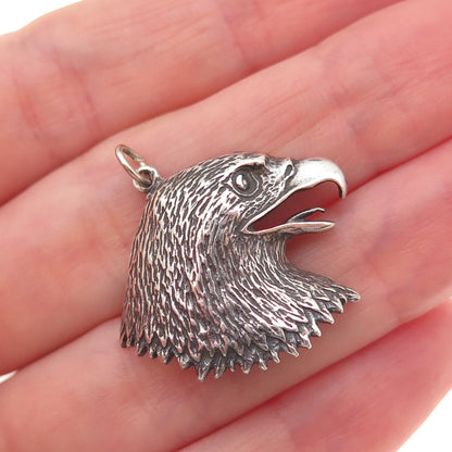 925 Sterling Silver Vintage Bald Eagle Head Oxidized Charm Pendant