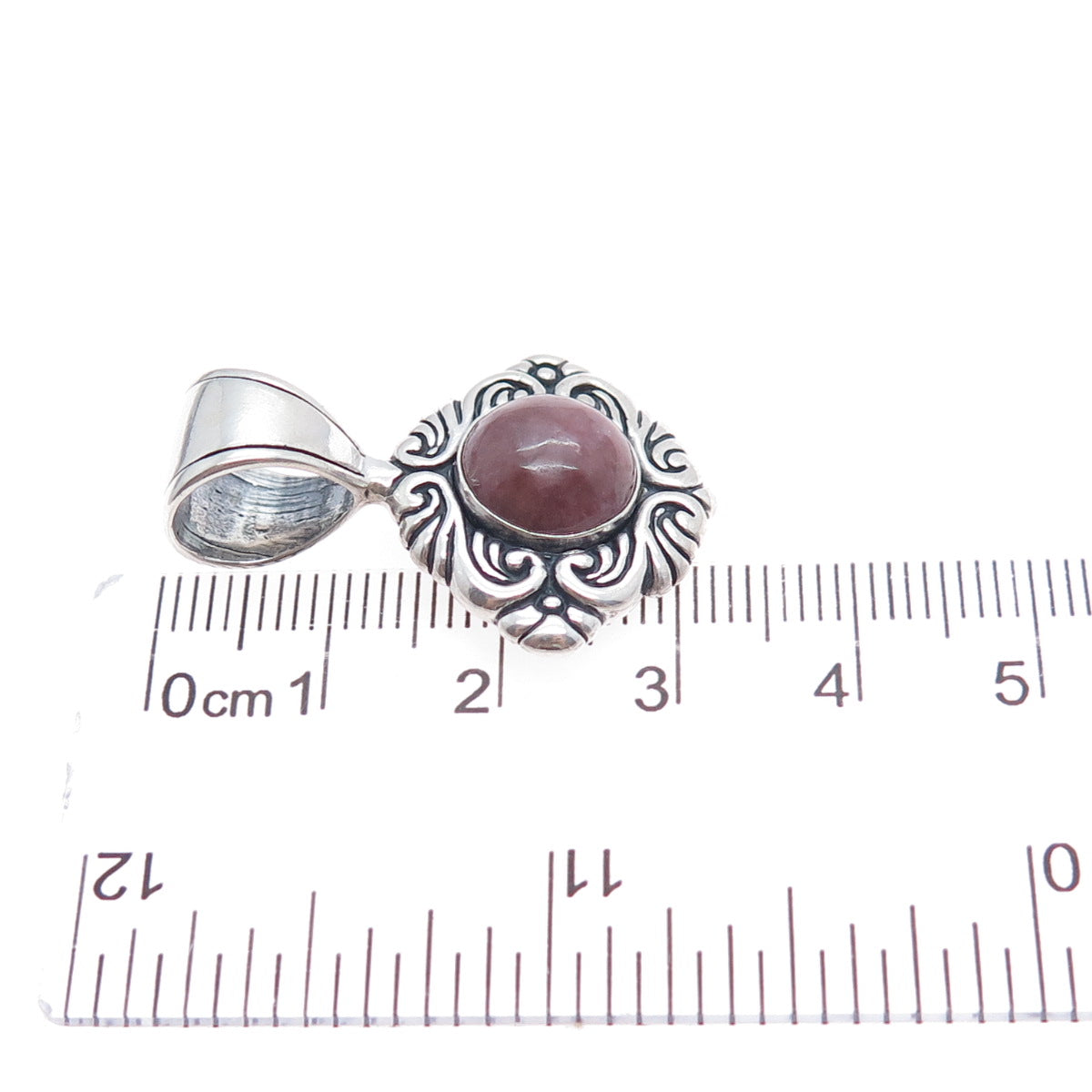CAROLYN POLLACK Sterling Silver Vintage Real Rhodochrosite Floral Charm Pendant