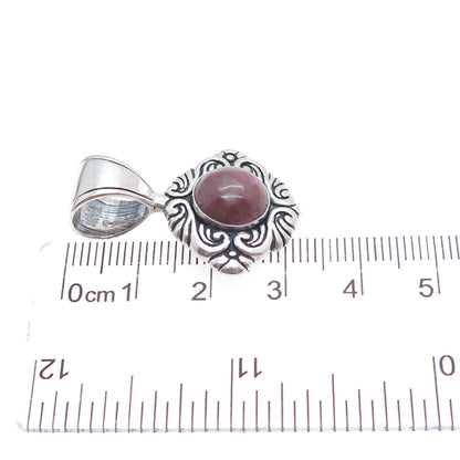 CAROLYN POLLACK Sterling Silver Vintage Real Rhodochrosite Floral Charm Pendant