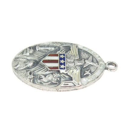 925 Sterling Silver Antique Art Deco Enamel WWII US Army Religious Pendant