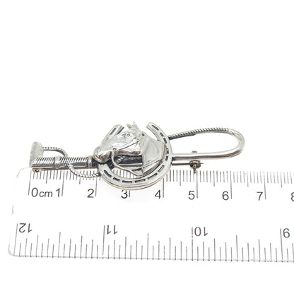 925 Sterling Silver Antique Art Deco Clover Horse Club Stirrup Pin Brooch