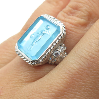 JUDITH RIPKA 925 Sterling Silver MOP C Z & Carved Glass Aphrodite Ring Size 6.25