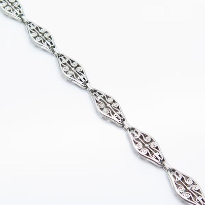 925 Sterling Silver Vintage Ornate Panel Link Bracelet 7.5"