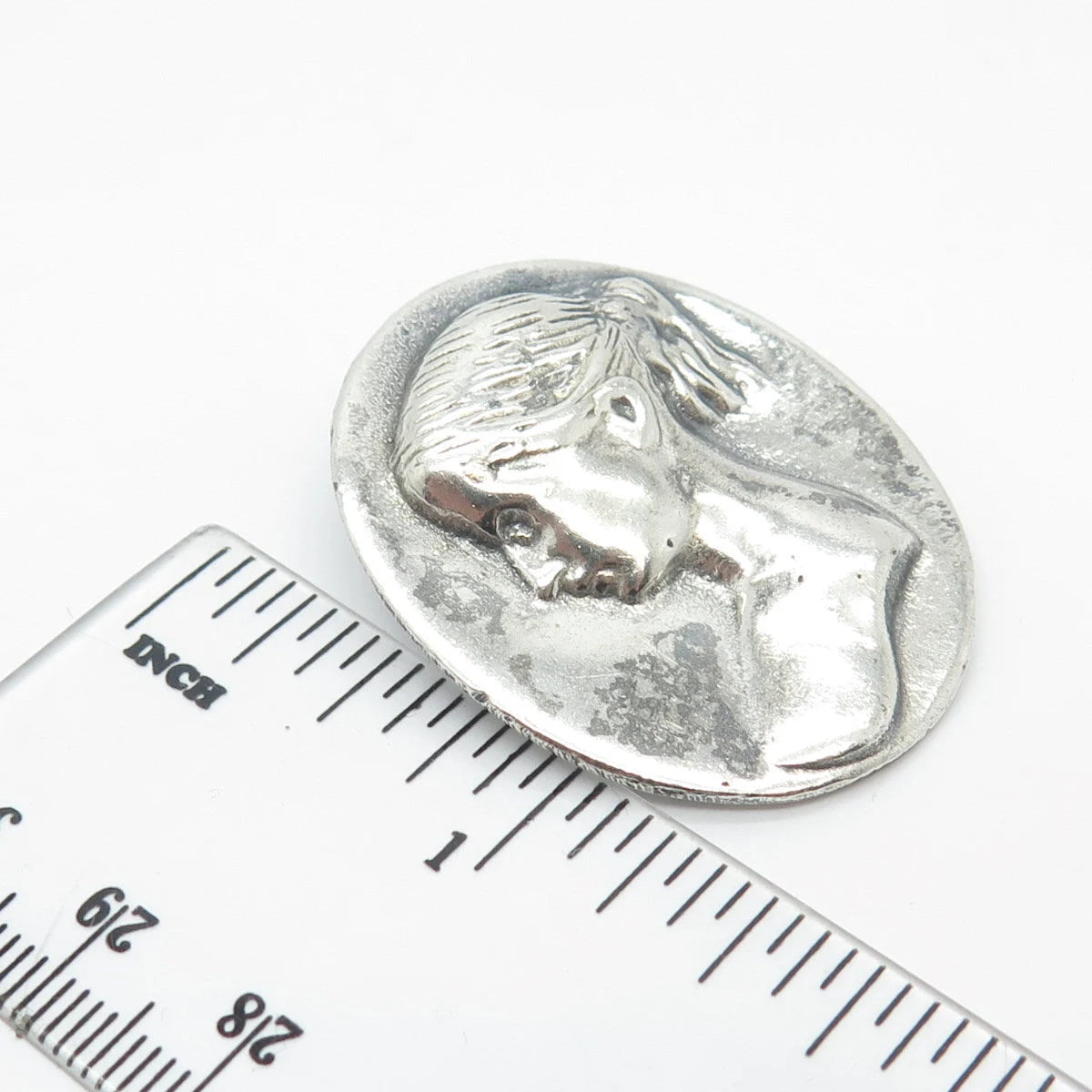 925 Sterling Silver Vintage Lady's Profile Oval Pin Brooch / Pendant