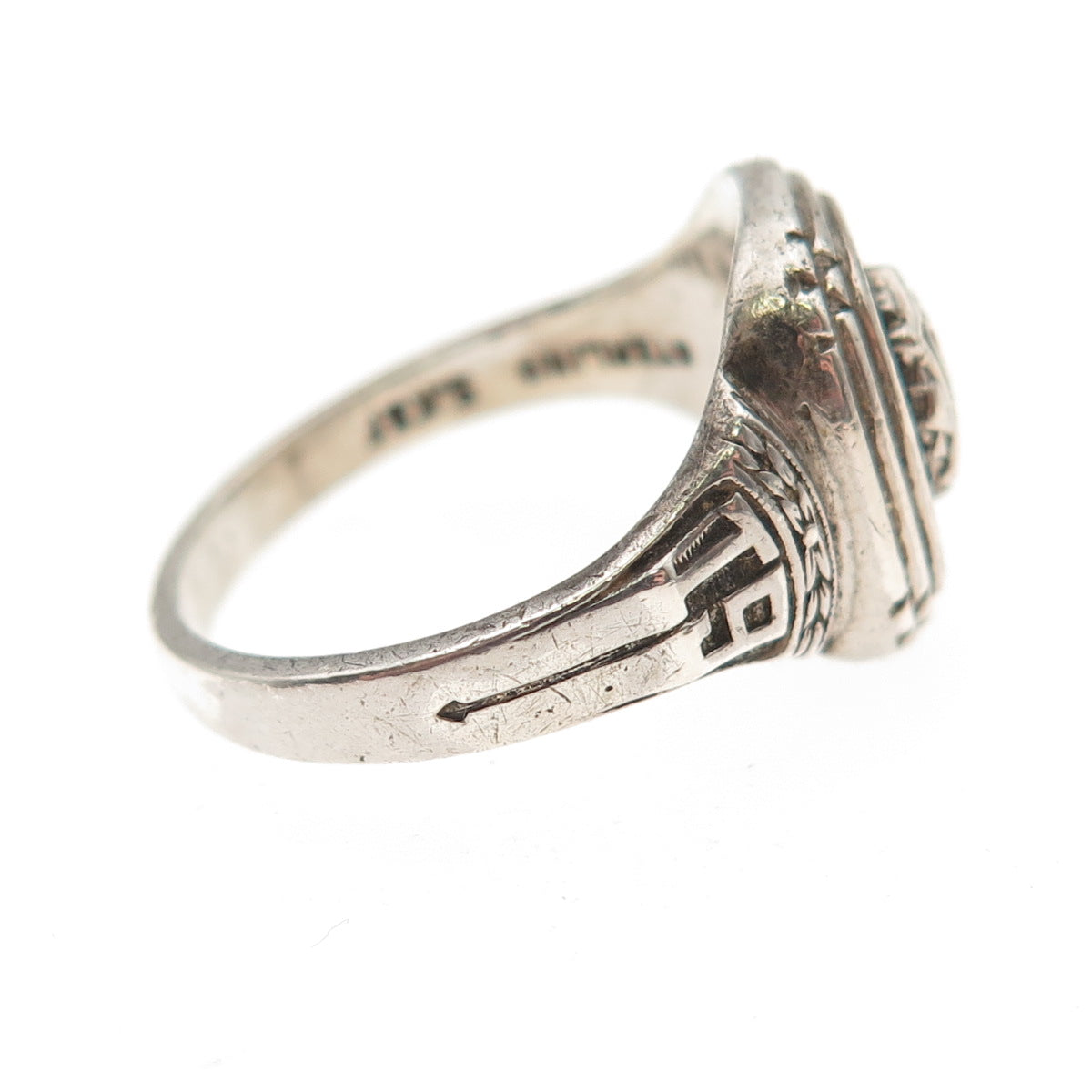SK & F 925 Sterling Silver Vintage 1964 Enamel SHS School Oxidized Ring Size 8