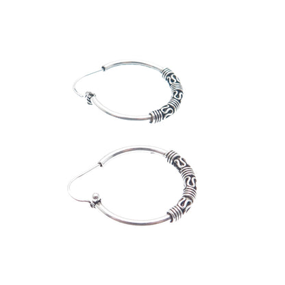925 Sterling Silver Vintage Modernist Swirl Oxidized Hoop Earrings