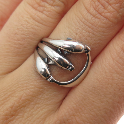 925 Sterling Silver Vintage Three Dolphins Oxidized Ring Size 8.75
