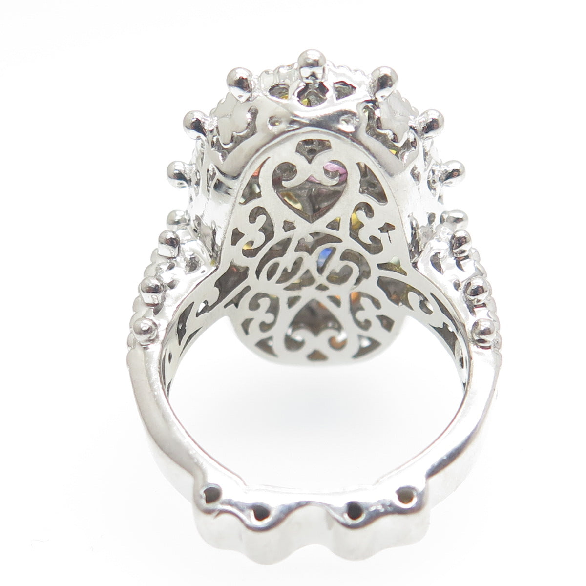 925 Sterling Silver Real Multi-Color Sapphire Cluster Ring Size 5.25