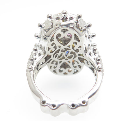 925 Sterling Silver Real Multi-Color Sapphire Cluster Ring Size 5.25