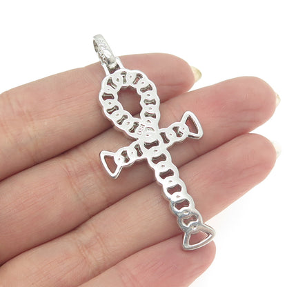 925 Sterling Silver White C Z Egyptian Ankh Amulet Pendant