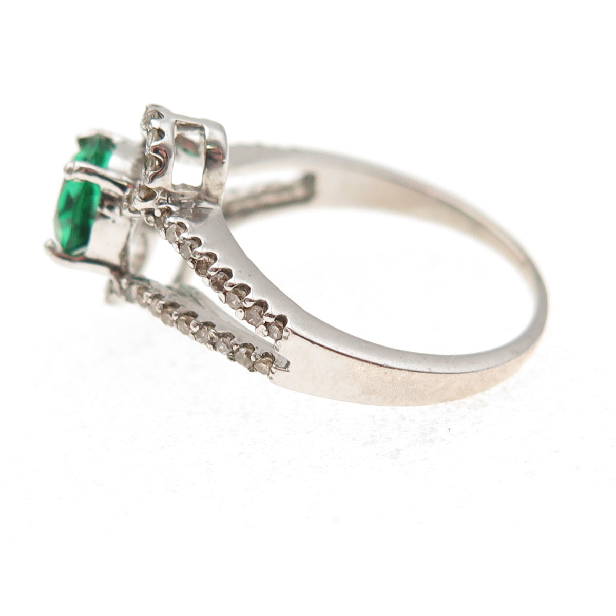 925 Sterling Silver Real Diamond & Chrome Diopside Bypass Ring Size 7.5