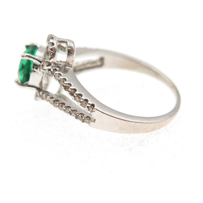 925 Sterling Silver Real Diamond & Chrome Diopside Bypass Ring Size 7.5
