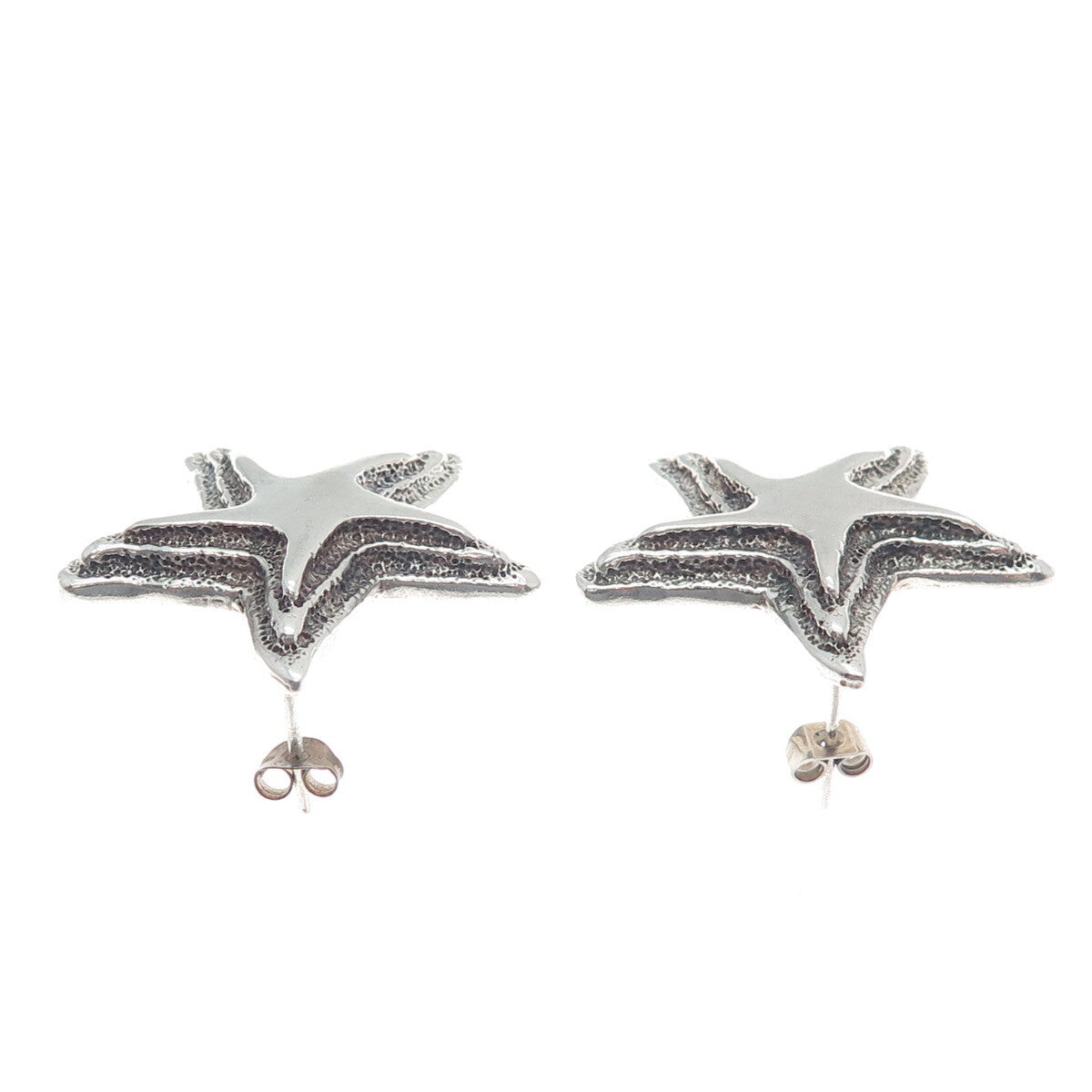 925 Sterling Silver Vintage Mexico Starfish Oxidized Earrings