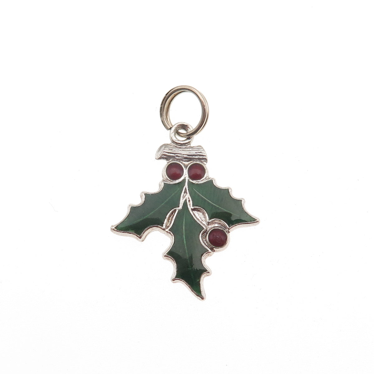 J.M. Fisher 925 Sterling Vintage Enamel Holy & Berries Christmas Mini Pendant