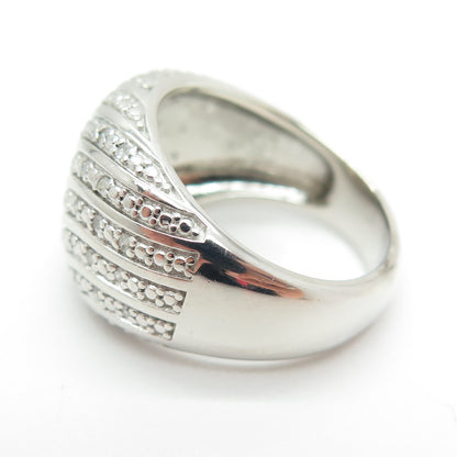 925 Sterling Silver Real Round-Cut Diamond Wavy Dome Ring Size 8
