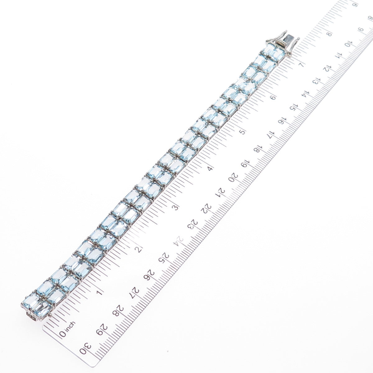 925 Sterling Silver Vintage Real Emerald-Cut Blue Topaz Bracelet 6.75"