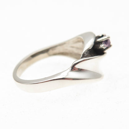 925 Sterling Vintage Marquise-Cut Purple C Z Modernist Oxidized Ring Size 6