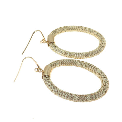 925 Sterling Silver Gold Plated Italy Mesh Oval Circle Dangle Earrings