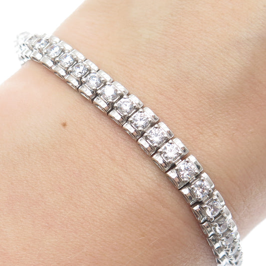 925 Sterling Silver Round-Cut Shaped C Z Tennis Link Bracelet 7.25"