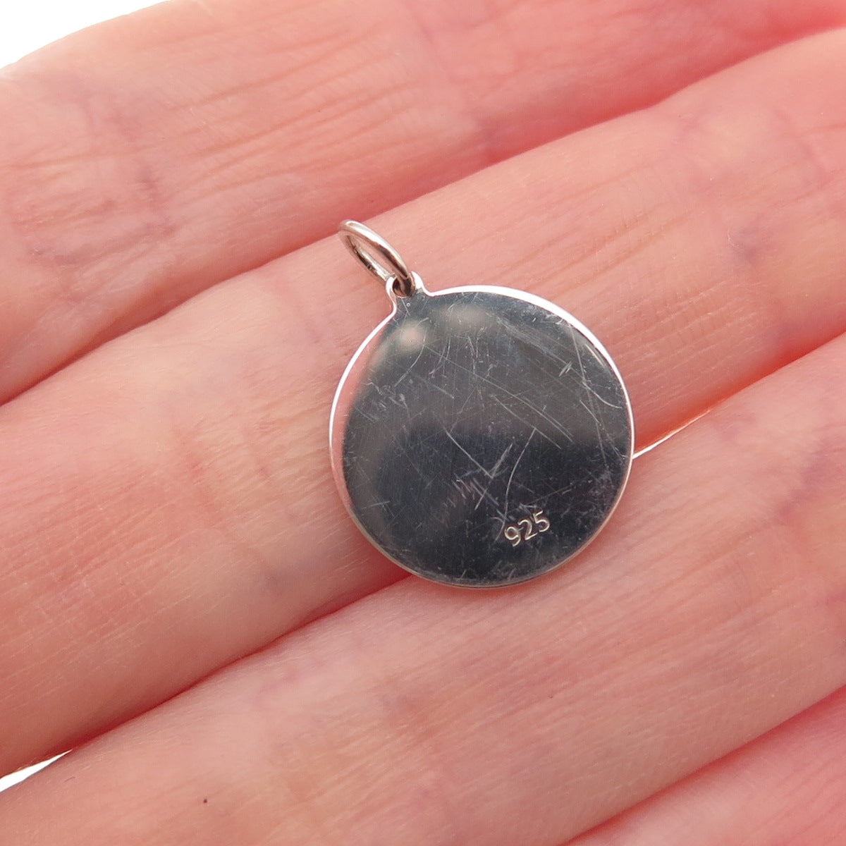 925 Sterling Silver Green Enamel Cat Round Tag Mini Charm Pendant