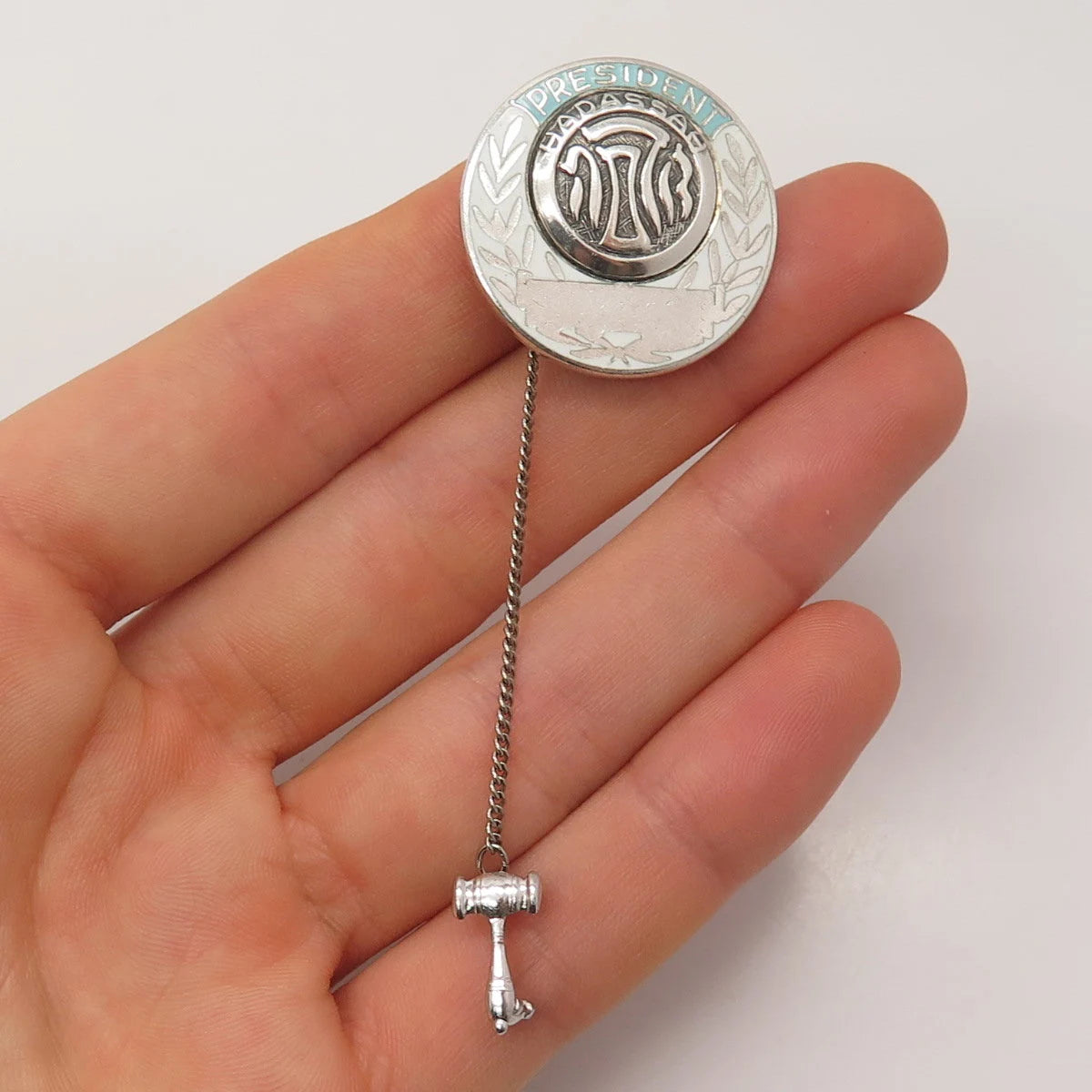 925 Sterling Silver Vintage Enamel "President Hadassah" Pin Brooch w/Chain