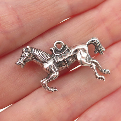 925 Sterling Silver Antique Art Deco Horse Oxidized Charm Pendant