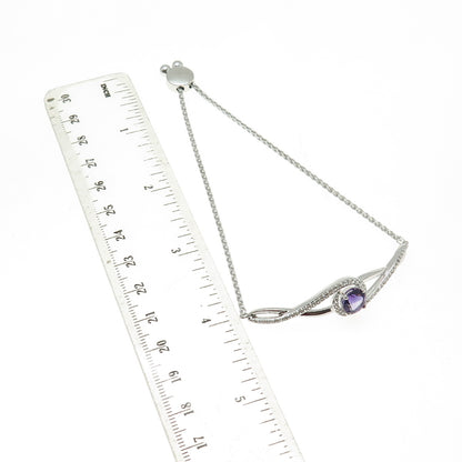 KARIZIA SPA KA-1772 925 Sterling Amethyst Topaz Spiga Link Anklet/Bracelet 9"