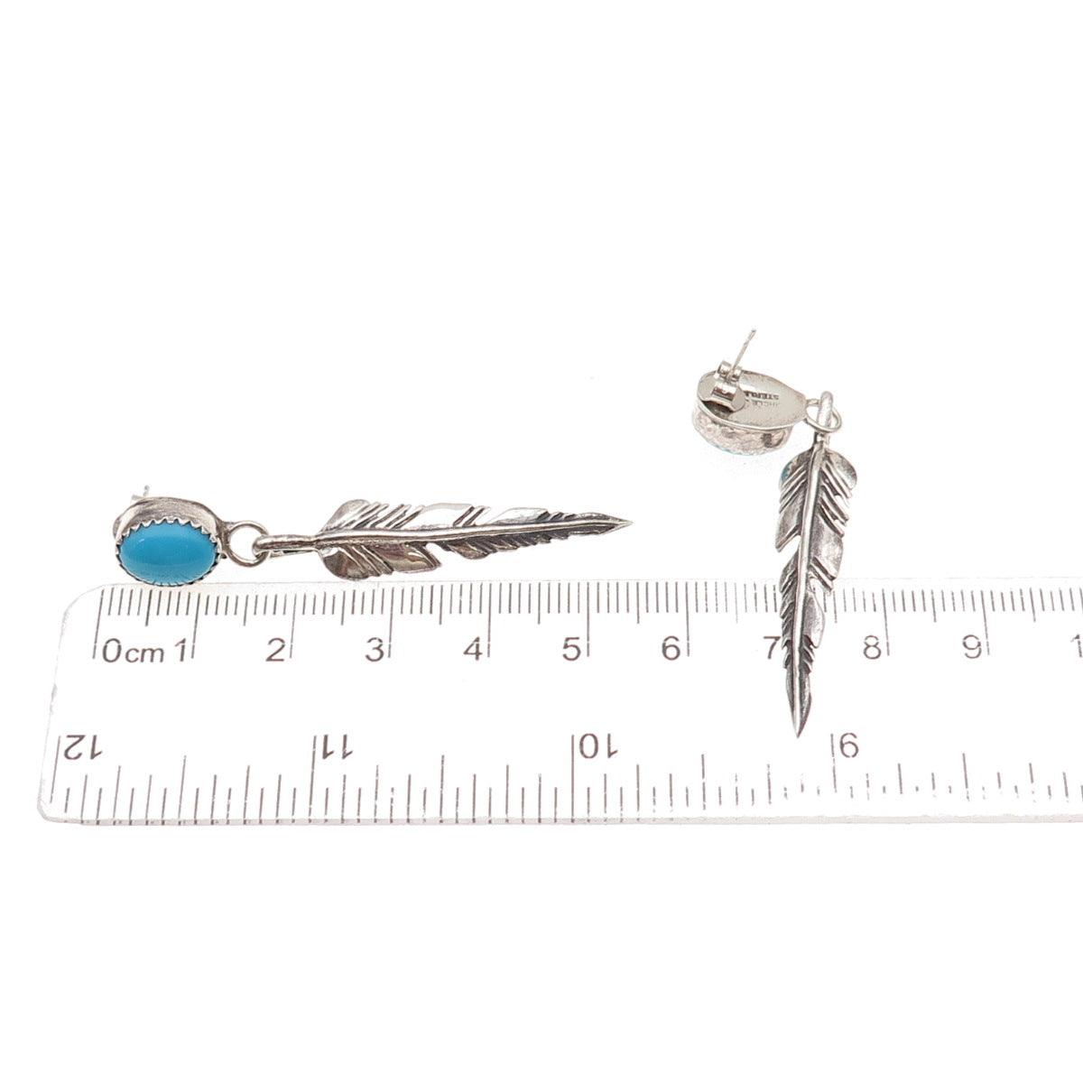 Jack Whittaker Old Pawn 925 Sterling Silver Vintage Turquoise Feather Earrings