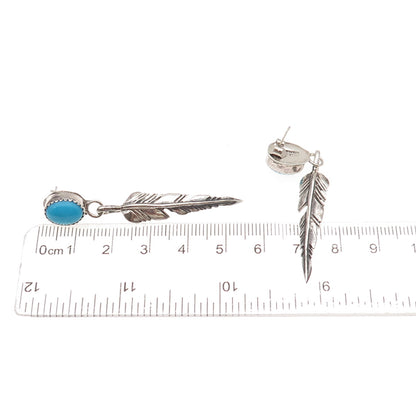Jack Whittaker Old Pawn 925 Sterling Silver Vintage Turquoise Feather Earrings
