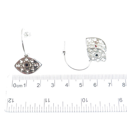 925 Sterling Silver Enamel Evil's Eye Amulet Interchangeable Charm Hoop Earrings