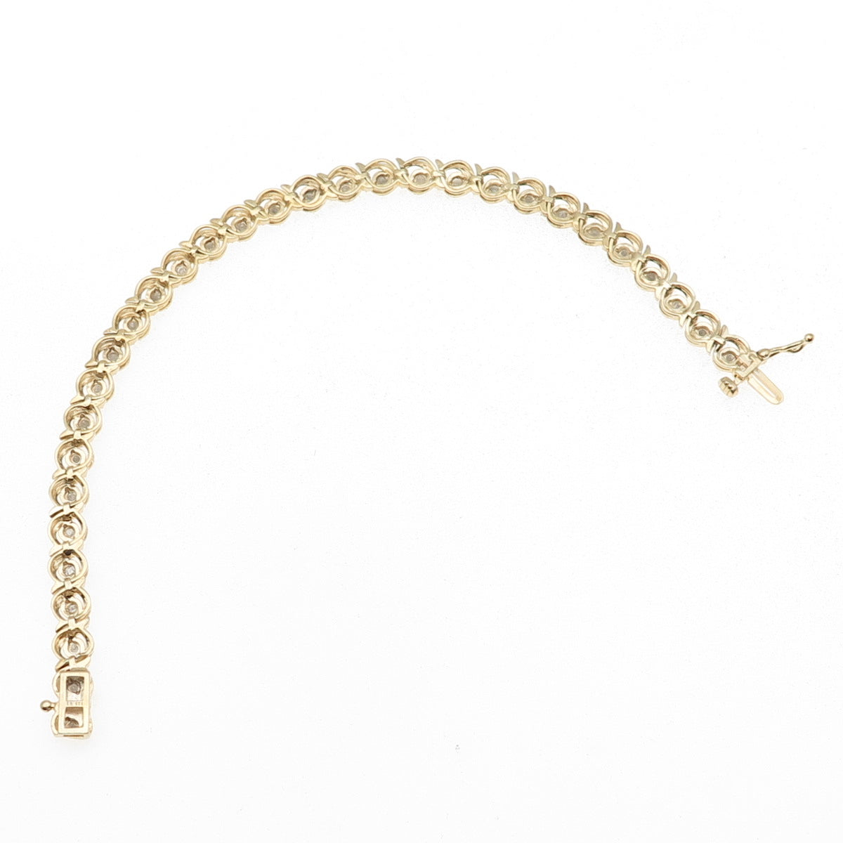 925 Sterling Silver Gold Plated Real Diamond Swirl Tennis Link Bracelet 7.25"