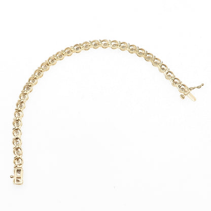 925 Sterling Silver Gold Plated Real Diamond Swirl Tennis Link Bracelet 7.25"