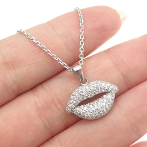 925 Sterling Silver Round-Cut C Z Lips Cable Chain Necklace 16"