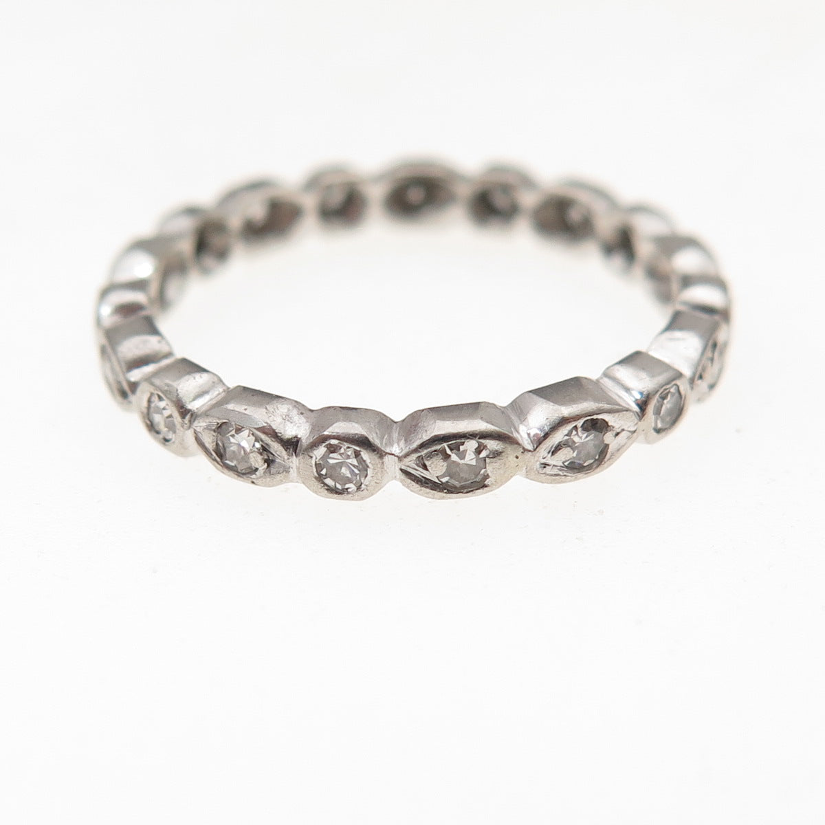 Platinum Antique Art Deco Real Diamond Stackable Eternity Band Ring Size 6.25