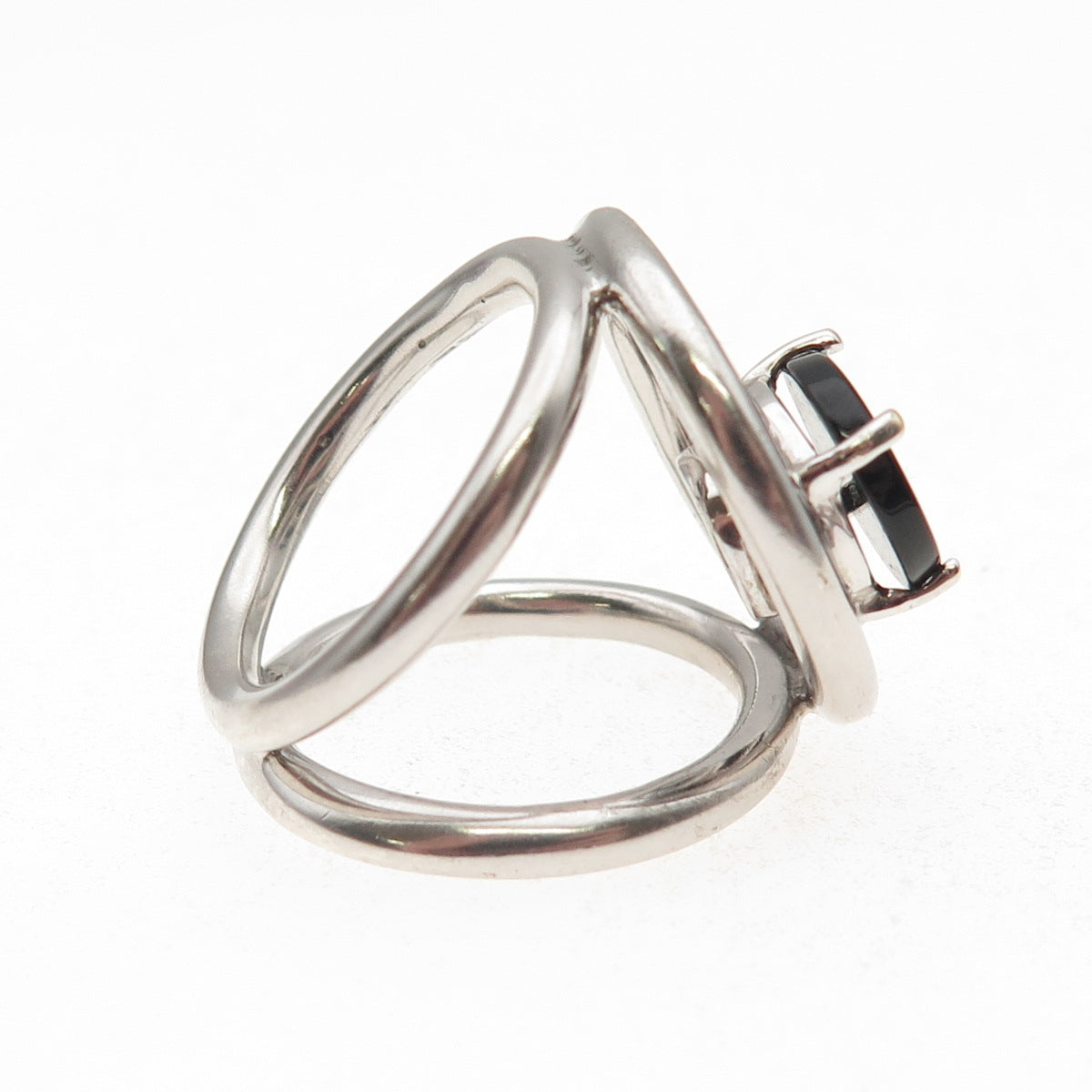 925 Sterling Silver Vintage Real Black Onyx Modernist Ring Size 6