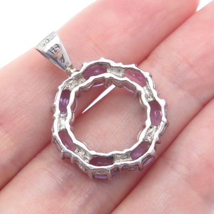 925 Sterling Silver Real Oval-Cut Amethyst Circle Minimalist Pendant